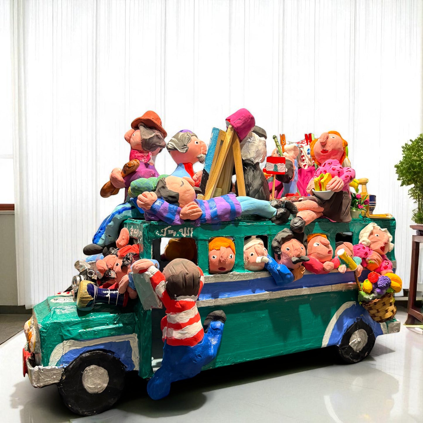 Paper mache Bus green