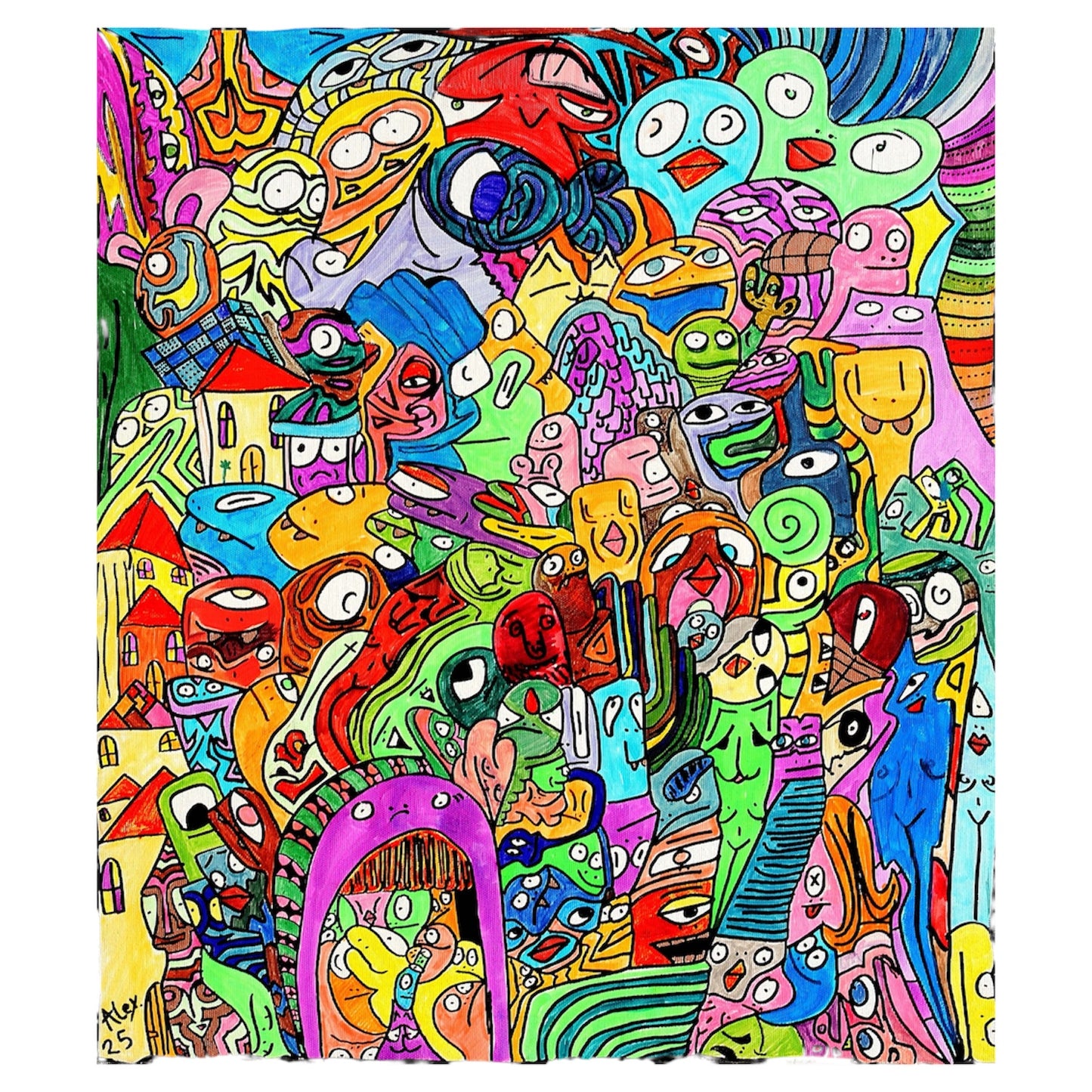 Colorful abstract artwork with various shapes and patterns