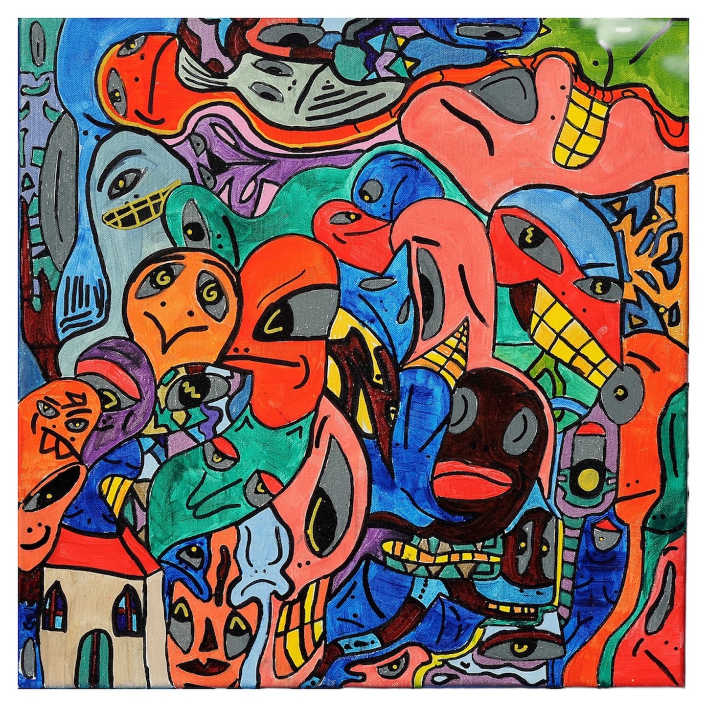 Colorful abstract artwork with various shapes and patterns