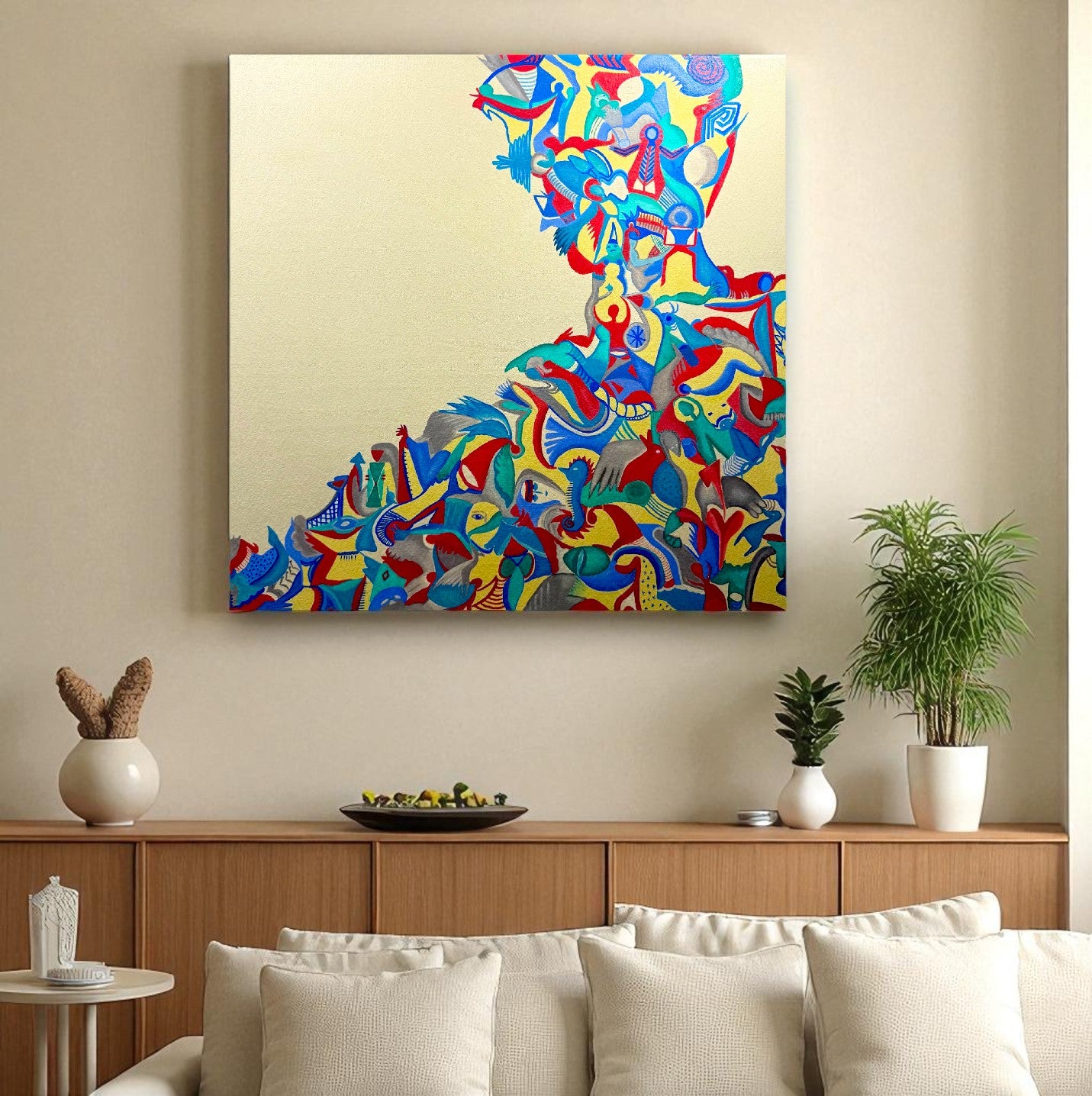 Colorful abstract art on a beige background