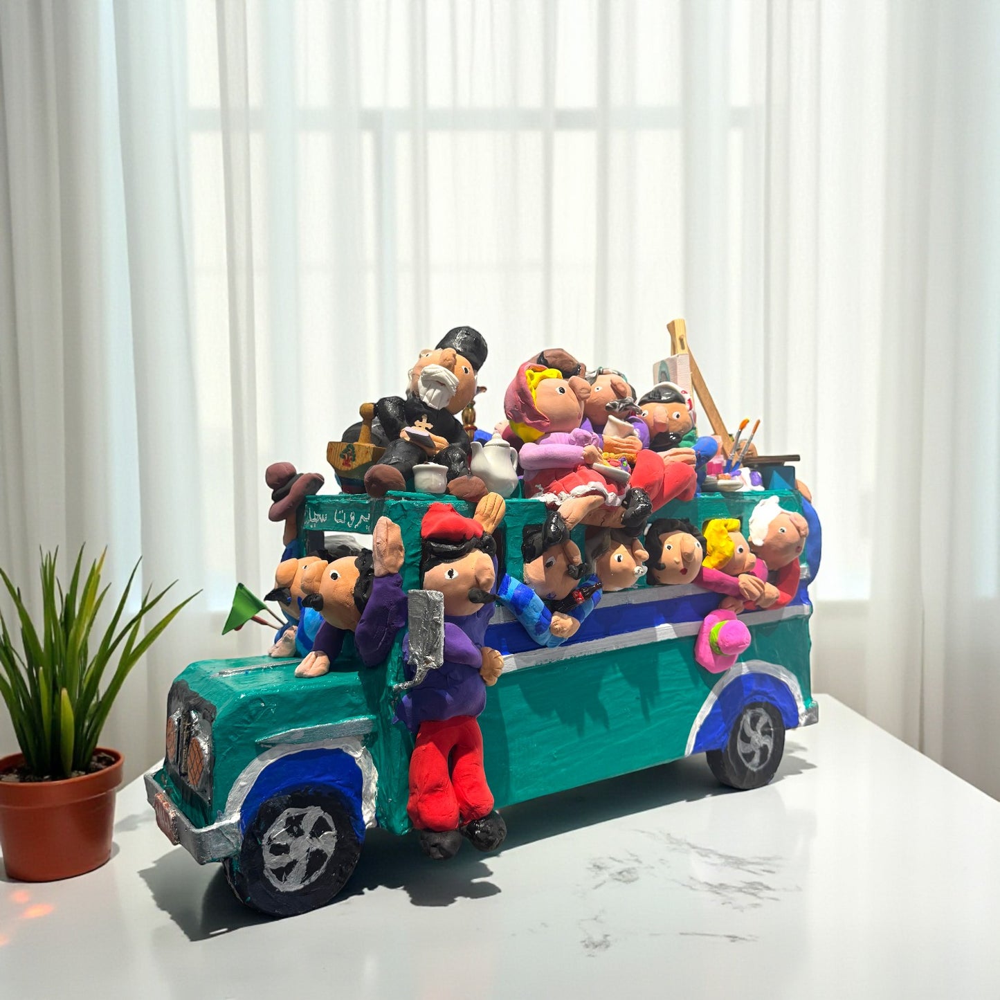 Paper mache Bus green 2