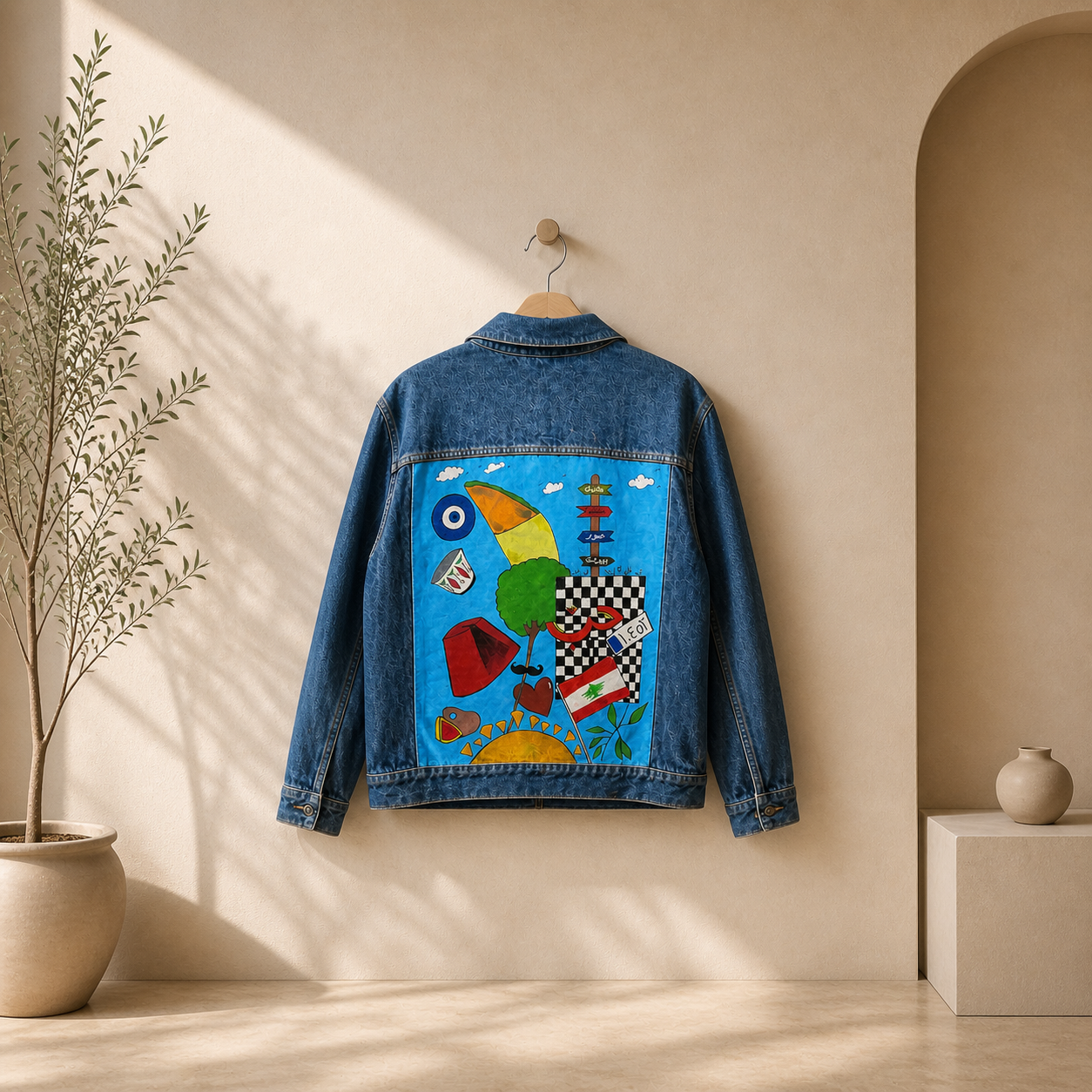 Hand painted "Beirut" denim jacket