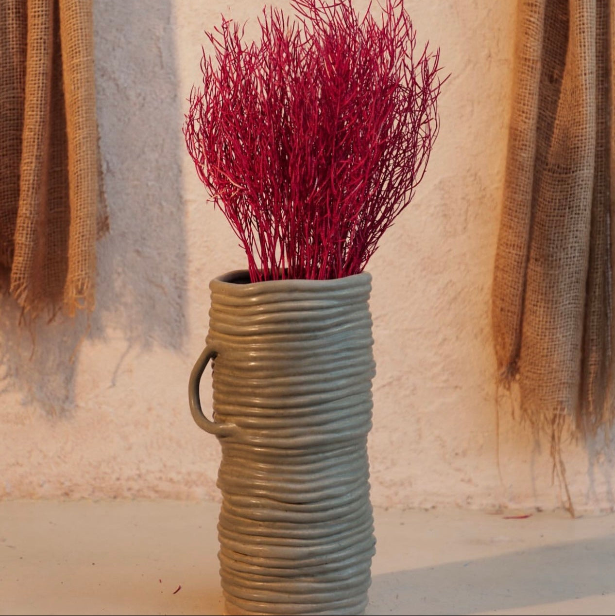 Decorative coiled ceramic vase 