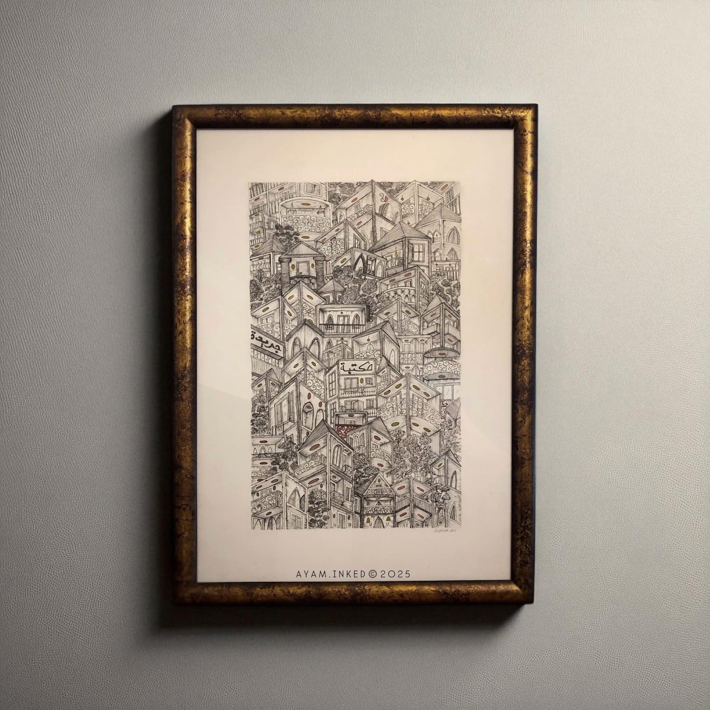 Framed black and white artwork 