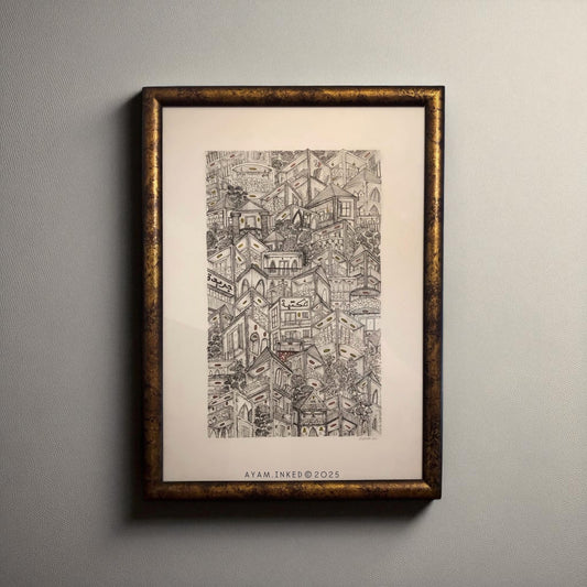 Framed black and white artwork 