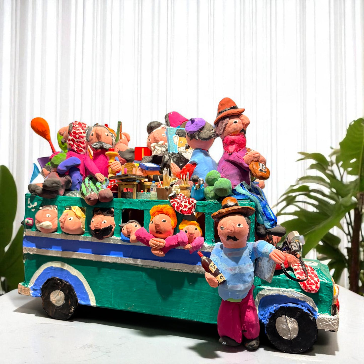 Paper mache Bus green