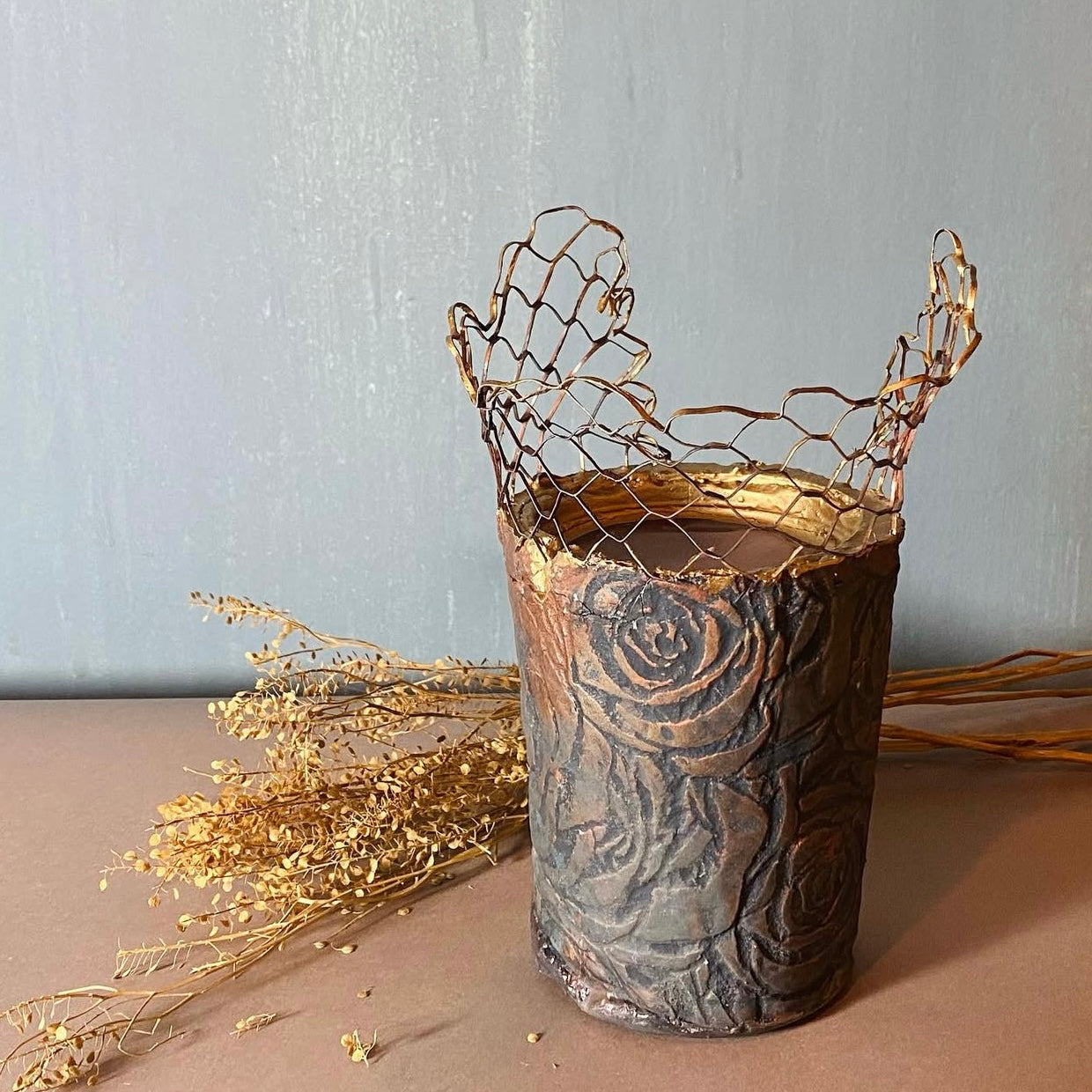 A large, circular candle 