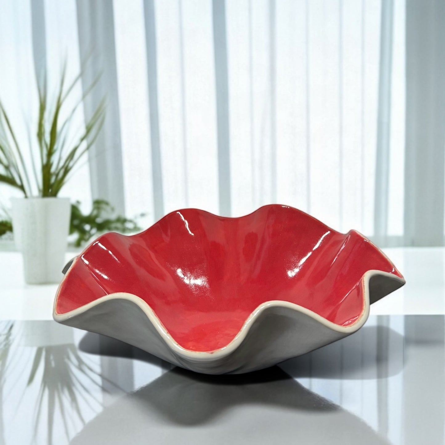 Red shell-shaped bowl