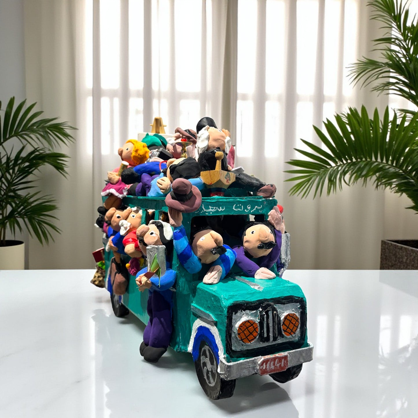 Paper mache Bus green 2